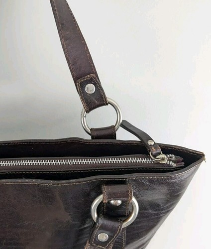 Valentina Italy Leather Bag Large Zip Tote Shoulder Satchel Purse Dark Brown Y2K - Picture 12 of 15