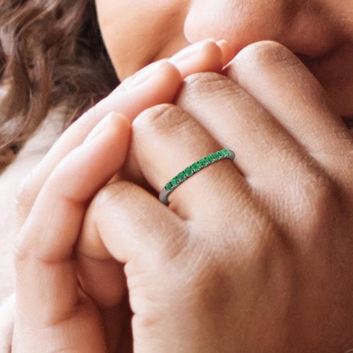 TriJewels Emerald French Set 10 Stone Wedding Band 0.29 ctw 14K Gold JP:26746 - Picture 4 of 16