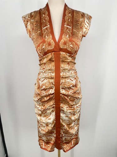 Nicole Miller women's 10/M Bodycon Ruched Dress Silk Baroque 90's empire waist - Picture 9 of 9