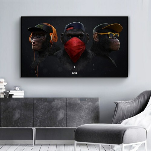 Tierkunst Bilder Leinwand Malerei lustige Affendrucke Leinwand Wandkunst Poster - Bild 2 von 3