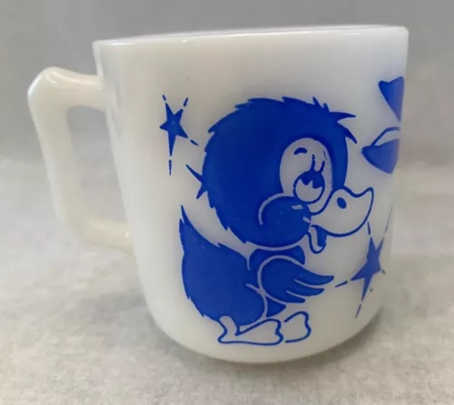 Vintage Hazel Atlas Milk Glass Child's Puppy Bunny Duck Blue Mug