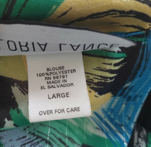 Gloria Lance Blue Black Yellow Geometric Layered Blouse Top 3/4 Sleeve Sz: LG - Picture 9 of 10