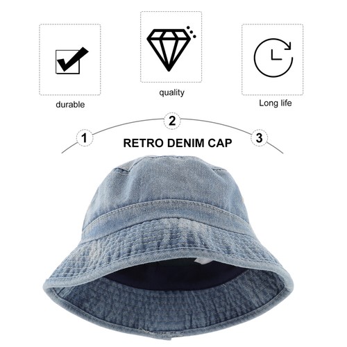 Outdoor Headwear Denim Bucket Hat Fisherman Hat Summer Sun Hat Beach Sun Hat - Picture 3 of 12