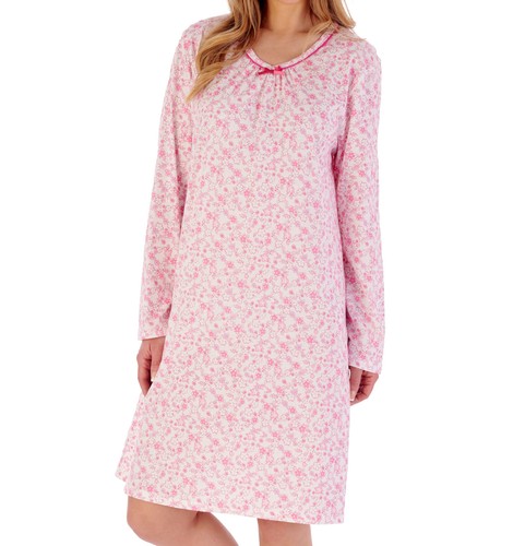 Slenderella Damen Nachthemd Ditsy Blumen Langarm Jersey Baumwolle Nachthemd - Bild 4 von 37
