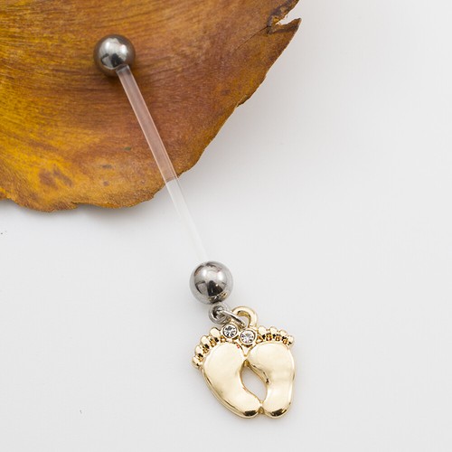 Maternity Belly Button Ring with Little Cute Foot Design and Cubic Zirconia 14g - Picture 7 of 7