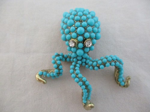 Kenneth Jay Lane Octopus Pendant ~ Turquoise Blue Color Beadwork (1)