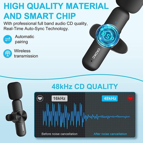 CKOKC Dual kabelloses Mikrofon für iPhone iPad, professionelles kabelloses Lavalier - Bild 7 von 7