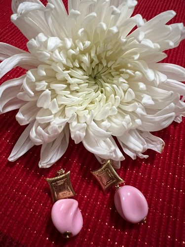 BEAUTIFUL PINK STONE EARRINGS COVERED WITH 18K GOLD FROM BRAZIL - Picture 2 of 2