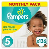 Pampers Premium Protection Nappies Monthly Saving Pack - Size 5, Pack Of 136 Pampers Premium Protection Nappies Monthly Saving Pack - Size 5, Pack Of 136