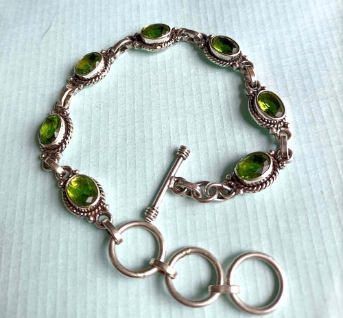 Green Peridot Solid 925 Sterling Silver Beautiful Handmade Women Bracelet, M55 - Picture 3 of 5