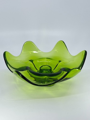 Vintage Viking Glass Epic 7.5” Green 6 Petal Candleholder Decorative Bowl 1960s - Picture 18 of 21
