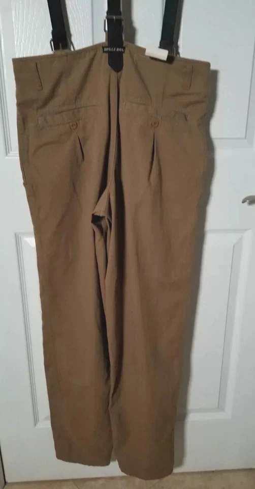 Pantalones plisados con tirantes marrones de trabajo Bugle Boy nuevos de colección talla 32 x 33 RARO Foto 4 de 4
