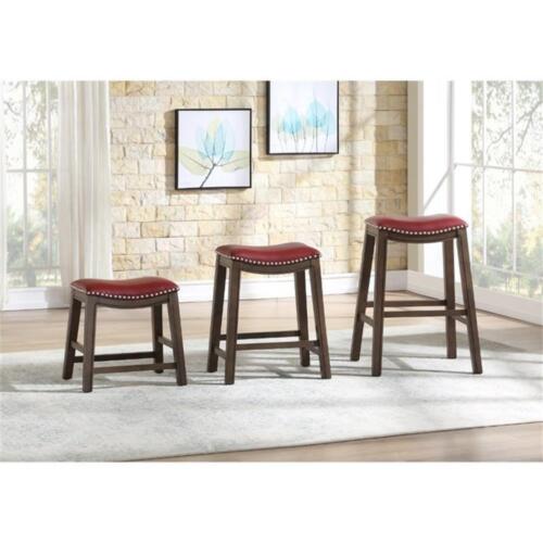 Home Square 18" Faux Leather Saddle Dining Stool in Red - Set of 3 - Picture 3 of 7
