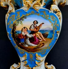 Antique 19thC JACOB PETIT Old Paris Porcelain Vase Hand Painted Pastoral Scene