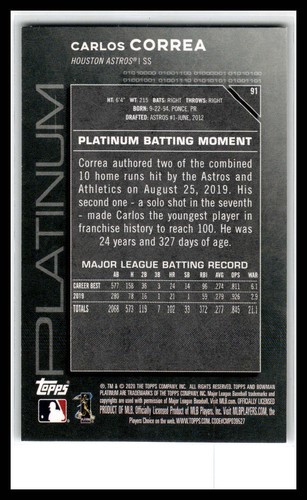 2020 Bowman Platinum Icy #91 Carlos Correa Houston Astros - Bild 2 von 2