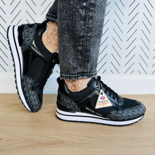 🤩MICHAEL KORS Wilma Trainer Canvas Sz 7 Womens Shoes Black Fashion Sneakers New - Picture 2 of 11