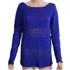 Chelsea Theodore  Size M  Royal Blue  Cabochon Open Weave Knit Women's  Sweater