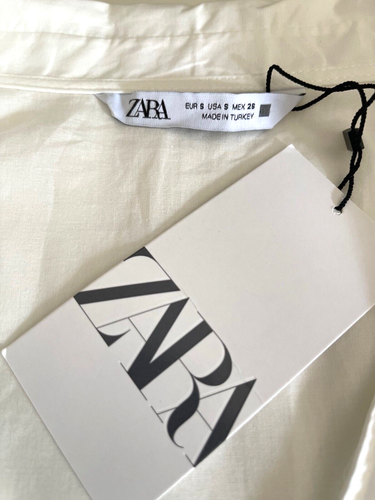 New ZARA Tiered White 100% Cotton Midi Dress Size S Puff Sleeves Deep V-Neck - Picture 11 of 14