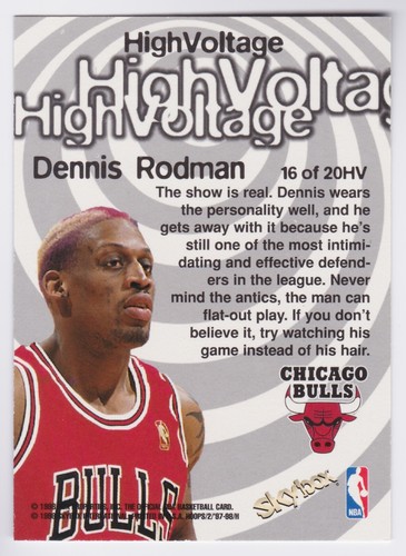 1997-98 SkyBox NBA Hoops Dennis Rodman High Voltage Bulls Pistons - Picture 2 of 2