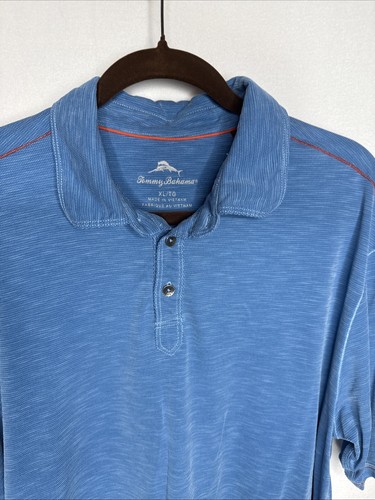 Tommy Bahama Shirt Mens Polo XL Blue With Orange Accent Tencel - Picture 3 of 10