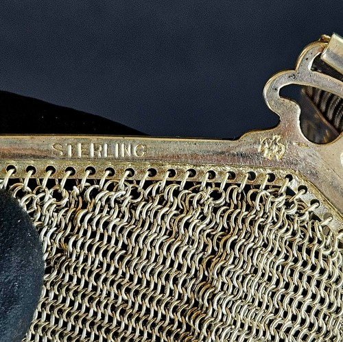 Cartera antigua Art Deco de 1920 de plata de ley 925 y malla de zafiro cambio - Imagen 3 de 14