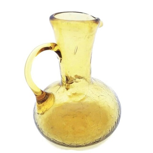 Vintage Amber Crackle Art Glass Pitcher Hand Made with Applied Handle - Picture 2 of 11