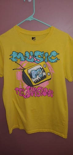 T-shirt maglietta vintage MTV Music Television giallo brillante adulto taglia media - Foto 2 di 2