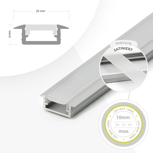 Profil LED Unterputzmontage Lichtleiste Aluminium Montageschiene Abdeckung1-2m - Bild 43 von 58
