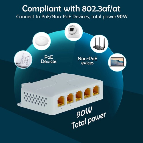 5-Port PoE Gigabit Extender 1 in 4Out PoE Repeater with 1000Mbps Network VLAN - Picture 11 of 12