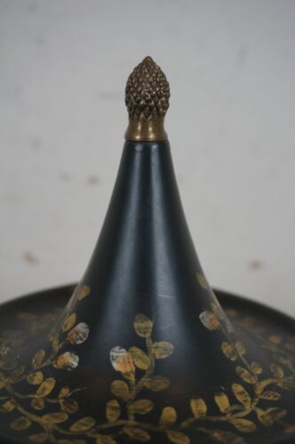 Vintage schwarz Toleware Blumen Löwenkopf Kastanie Trophäe Kaminsims Urne 14" - Bild 8 von 12