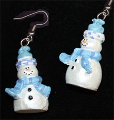 3-D SNOWMAN Funky EARRINGS Blue White Winter Holiday Christmas Novelty Jewelry-B - Bild 3 von 3