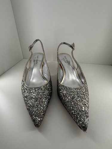 Kate Spade New York Soiree Glitter Cork Heel Slingback Pump Gold/Silver Size 8 - Picture 2 of 6