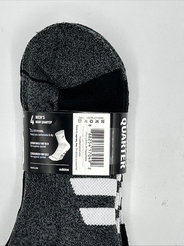 Adidas Men's Performance High Quarter Socks 2 Black / 2 Gray, size 6-12, 4 pairs - Picture 7 of 9