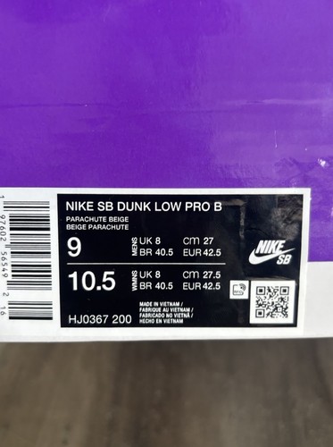 Größe 9 – Nike SB Dunk Low Pro B Parachute Beige Braun HJ0367-200 Herren NEU - Bild 8 von 8