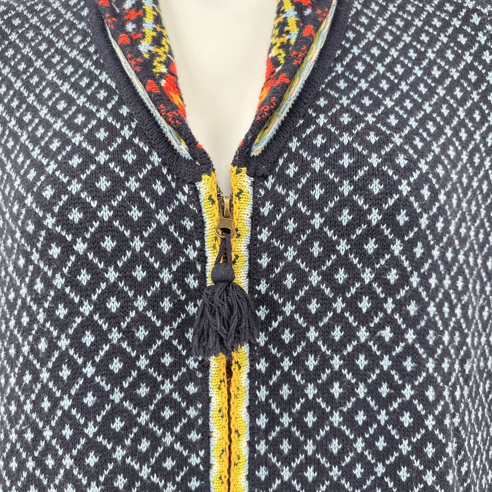 Sahalie Suéter Abrigo Mujer Grande Azul Fair Isle Cremallera Cárdigan Boho Nordic Folk Foto 3 de 4