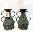 Threshold 10" Coastal Small Green Rattan Vase - 2 Pack
