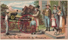 Wheeler & Wilson Sewing Machine Victorian Trade Card Family  Delivery Wagon