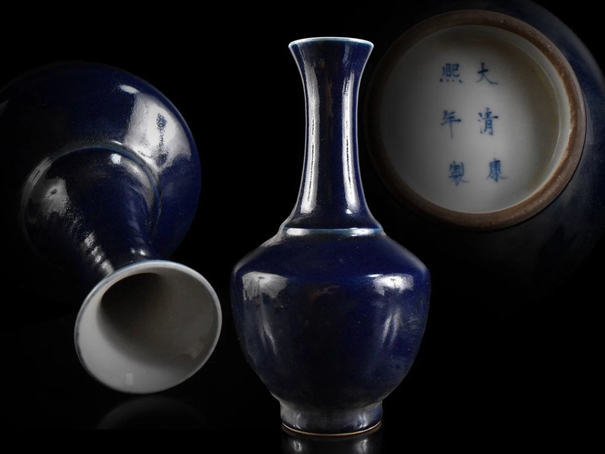 蓝色中国古董花瓶| eBay