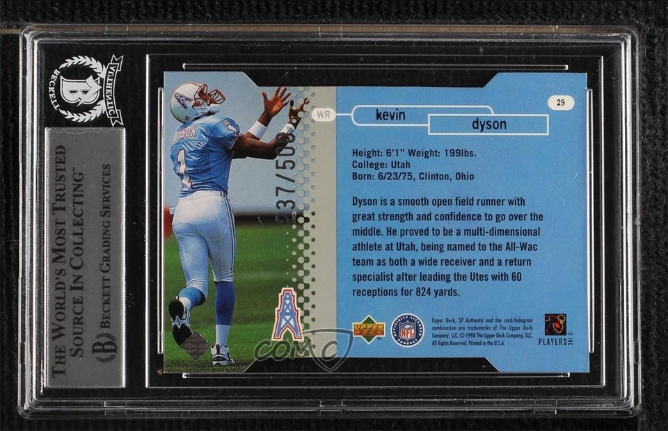BAS 1998 SP Authentic Future Watch Die-Cut Kevin Dyson BGS Authentic Rookie RC - Image 2 of 2