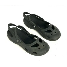 CROCS Classic Slip On Mary Jane Shoes  Black Kids Size J 1 Waterproof