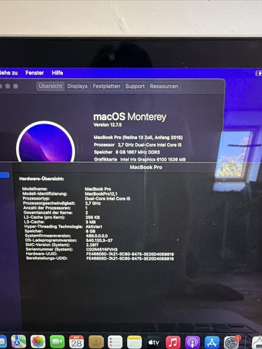 Apple MacBook Pro 12,1 13“ Retina 2,7 GHz i5 8 GB RAM 120 GB SSD - Bild 2 von 6