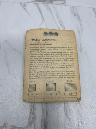 Angelo Lamparts 1/4" 6 Pack Assorted Nipples-Nos #70151 Vintage 1976 USA - Picture 2 of 2