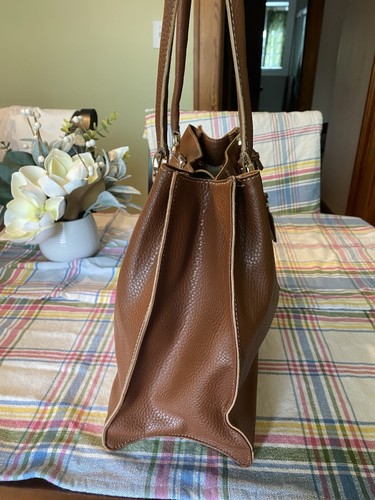 Vtg Liz Claiborne Brown Pebbled Faux Leather Shoulder Bag 5 Pocket - Picture 4 of 15