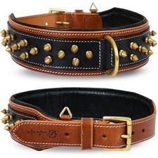 Genuine Leather Dog Collar by , Premium Bridle Leather, Heavy Duty, Padded, S...