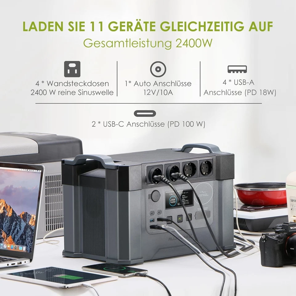 2400W Tragbarer Powerstation Solar Generator für Wohnmobil Haus Notfall - Bild 4 von 4