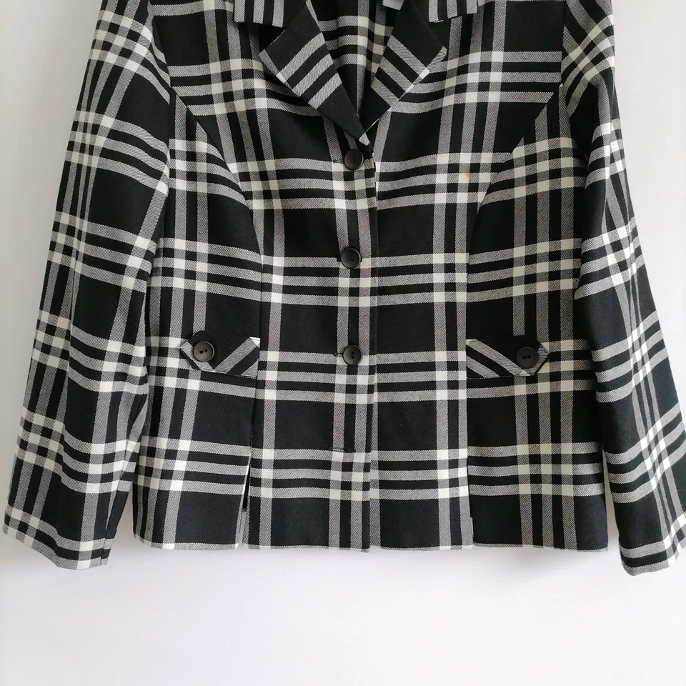 Vestido Sag Harbor para mujer negro blanco a cuadros camisa chaqueta a medida talla 16P Foto 3 de 4