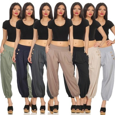 Damen leichte Hose Sommerhose Haremshose Ballonhose Aladinhose Uni