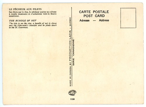 Pêcheur aux Filets Folklore Québécois Série Canadienne LACIA Signée SIM Postcard - Picture 2 of 2