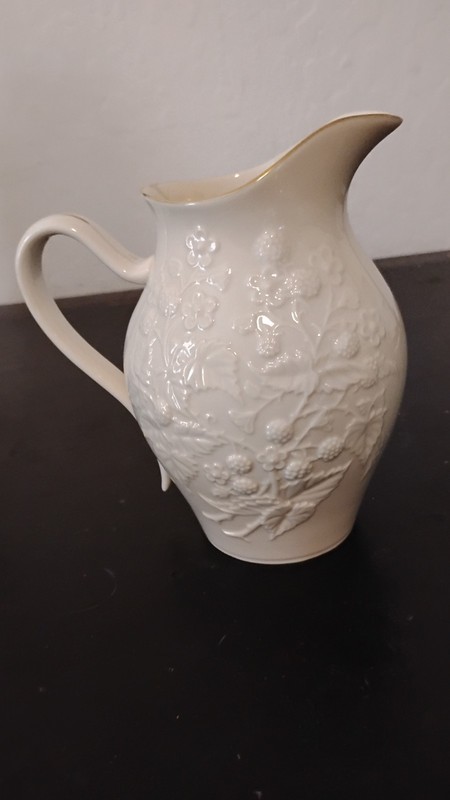 Lenox Ivory Floral Embossed Porcelain Pitcher. Glossy, Made in USA