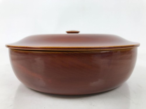 Japanese Lacquer Wood Lidded Tray Kashiki Vtg Shunkei-Nuri Round Brown LWB111 - Picture 5 of 10